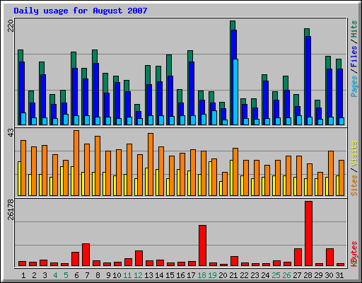 Daily usage for August 2007